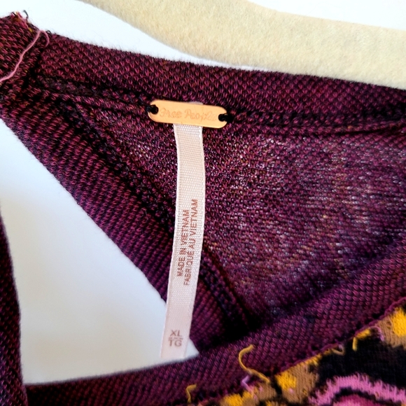 FREE PEOPLE Floral Purple & Yellow Open Back Boat Neck Puff Sleeve Cotton Top - Picture 15 of 15